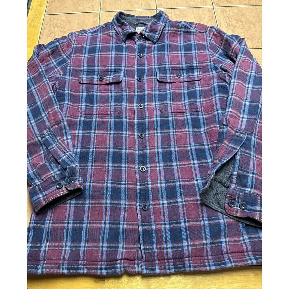 L.L. Bean Plaid Fleece Lined Shacket Jacket Sz Med‎ Traditional Fit 298189